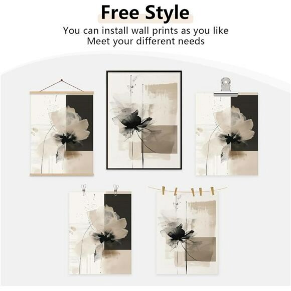 Modern abstract floral wall art neutral beige black canvas prints set of 2 decor - Picture 7 of 8